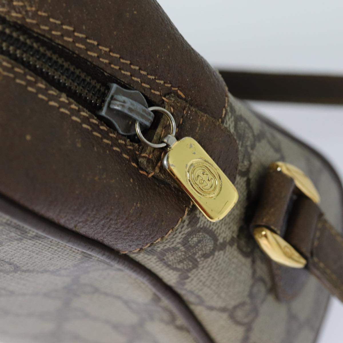 GUCCI GG Supreme Web Sherry Line Shoulder Bag PVC Beige Red 82870