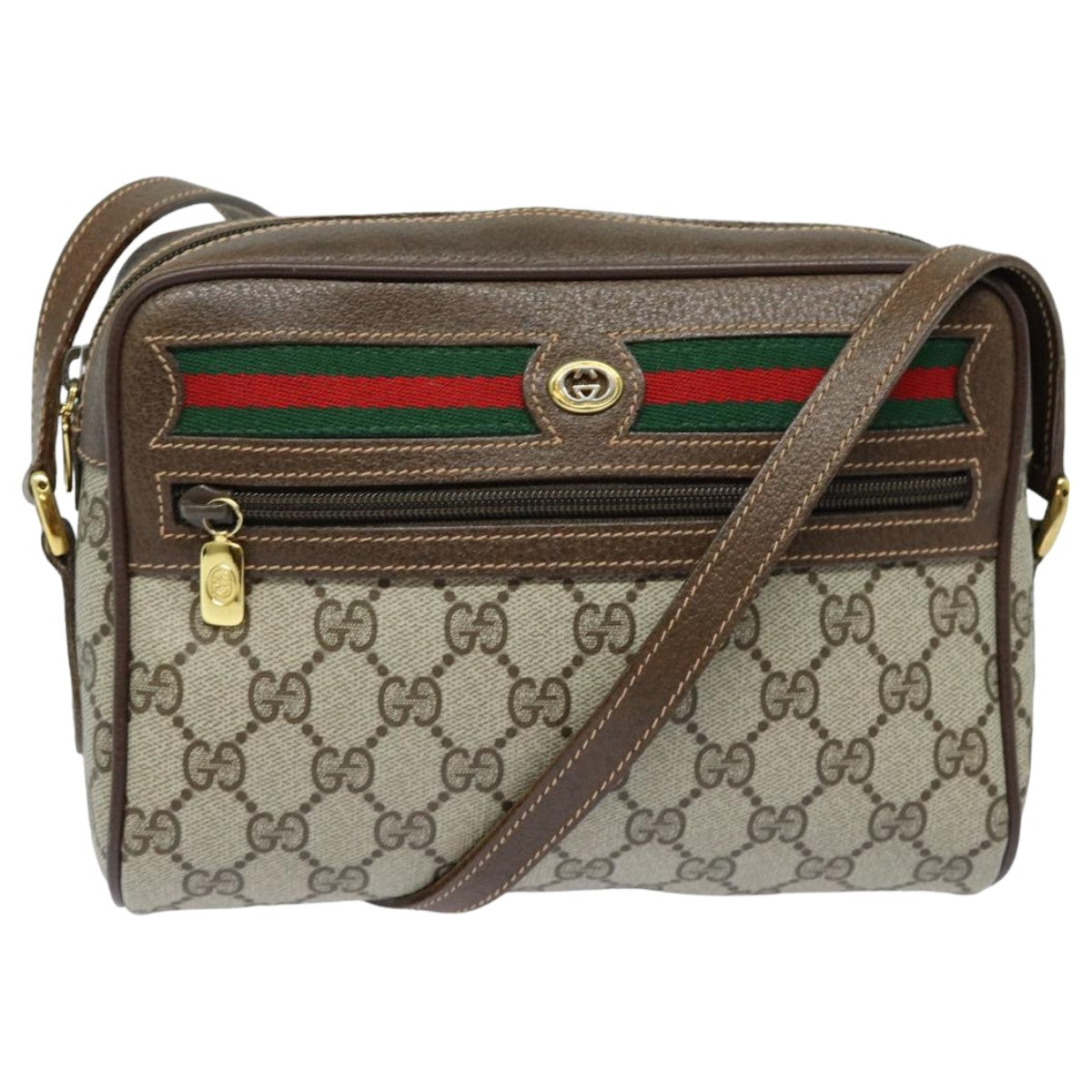 GUCCI GG Supreme Web Sherry Line Shoulder Bag PVC Beige Red 56 02 087 82871