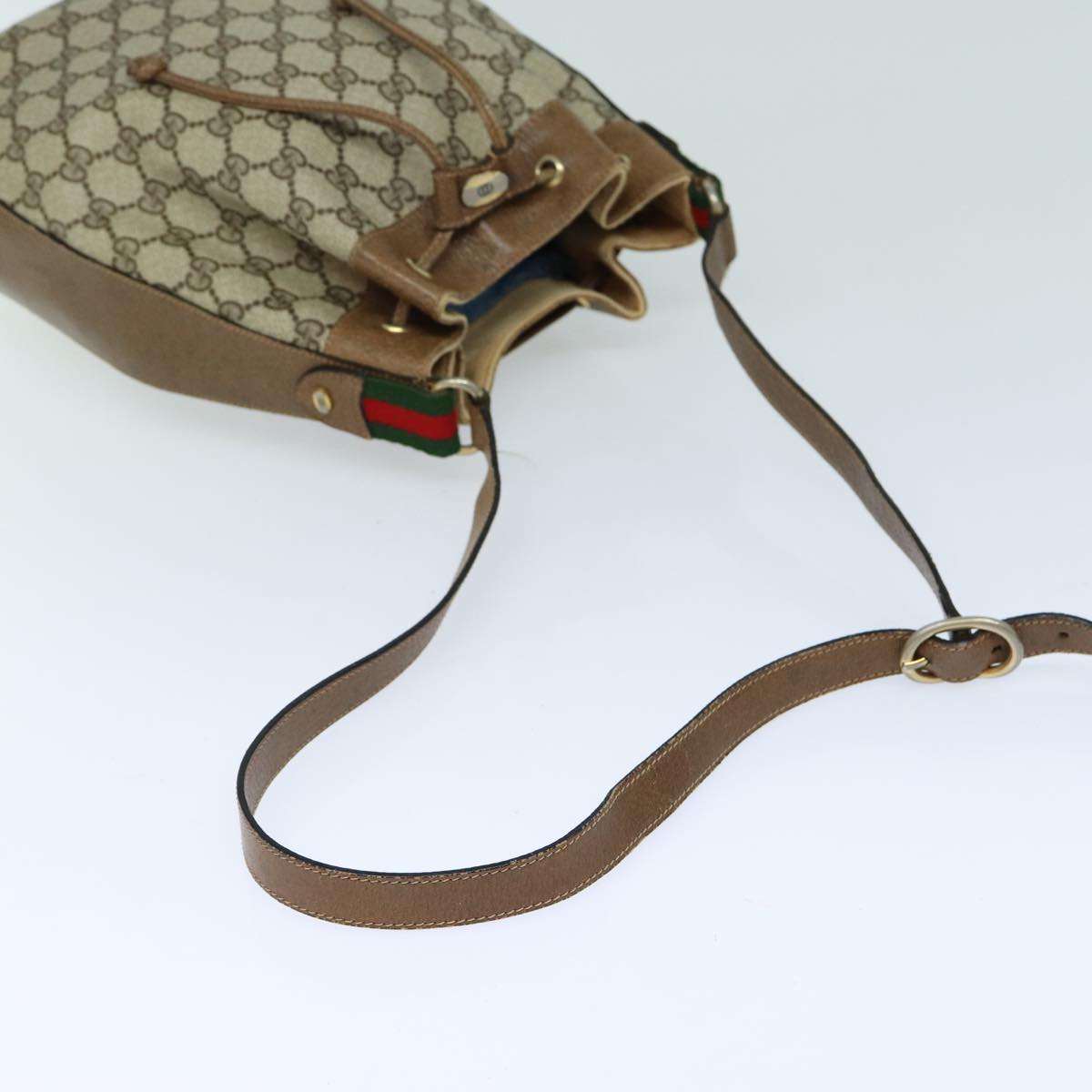 GUCCI GG Supreme Web Sherry Line Shoulder Bag PVC Beige Red 82873