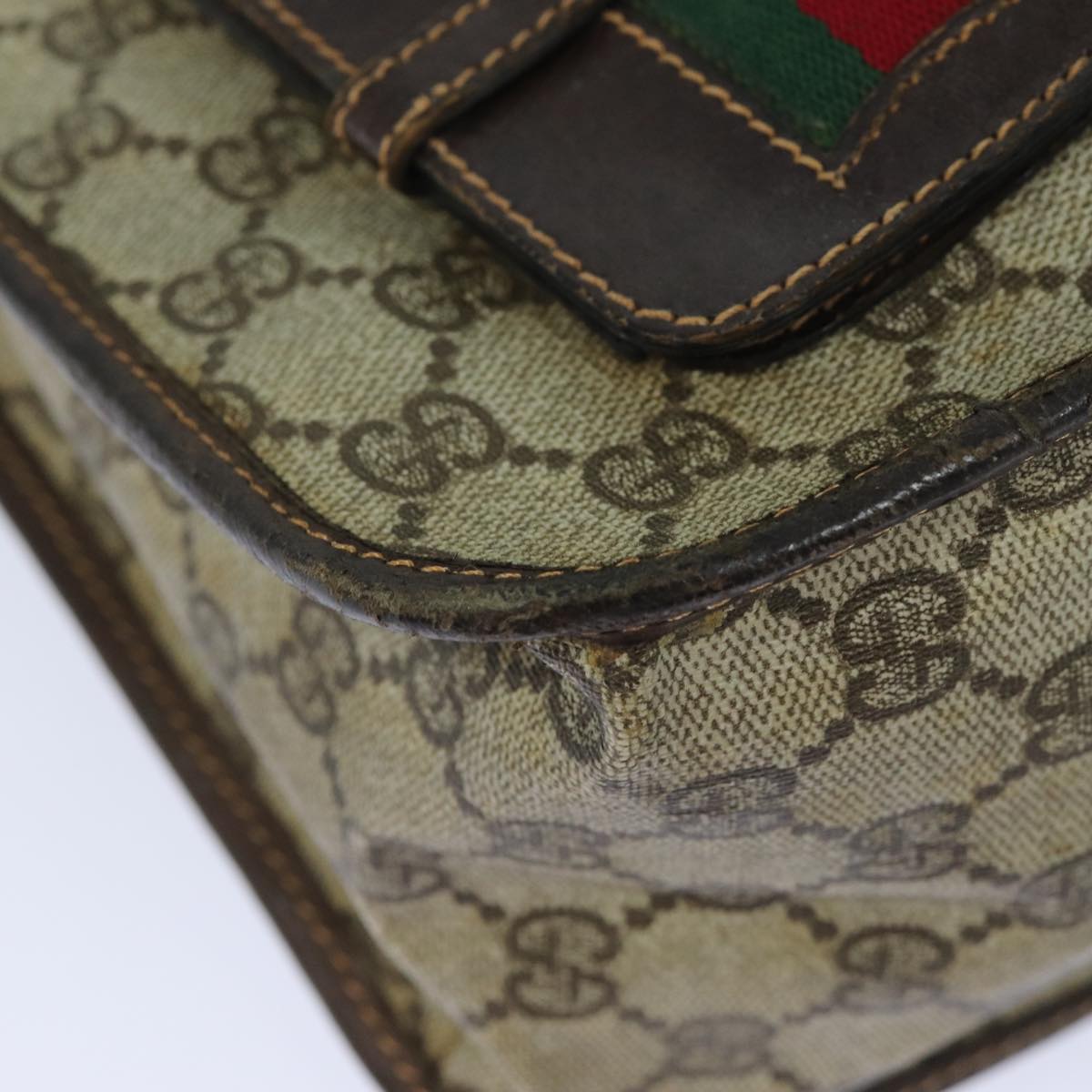 GUCCI GG Supreme Web Sherry Line Shoulder Bag PVC Beige Red 82910
