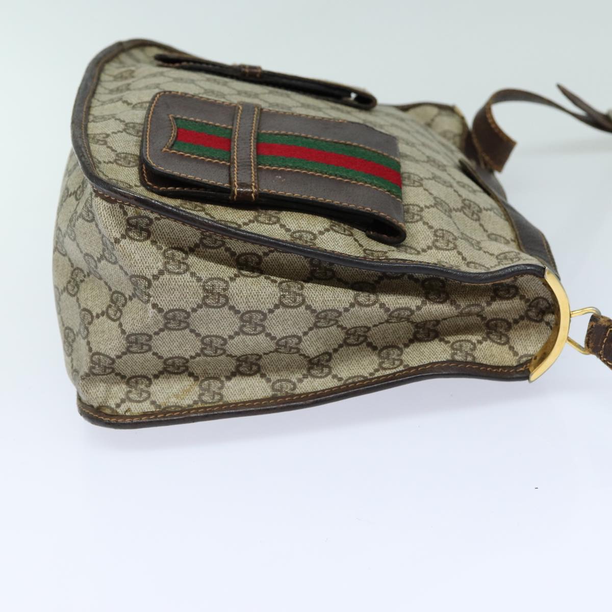 GUCCI GG Supreme Web Sherry Line Shoulder Bag PVC Beige Red 82910