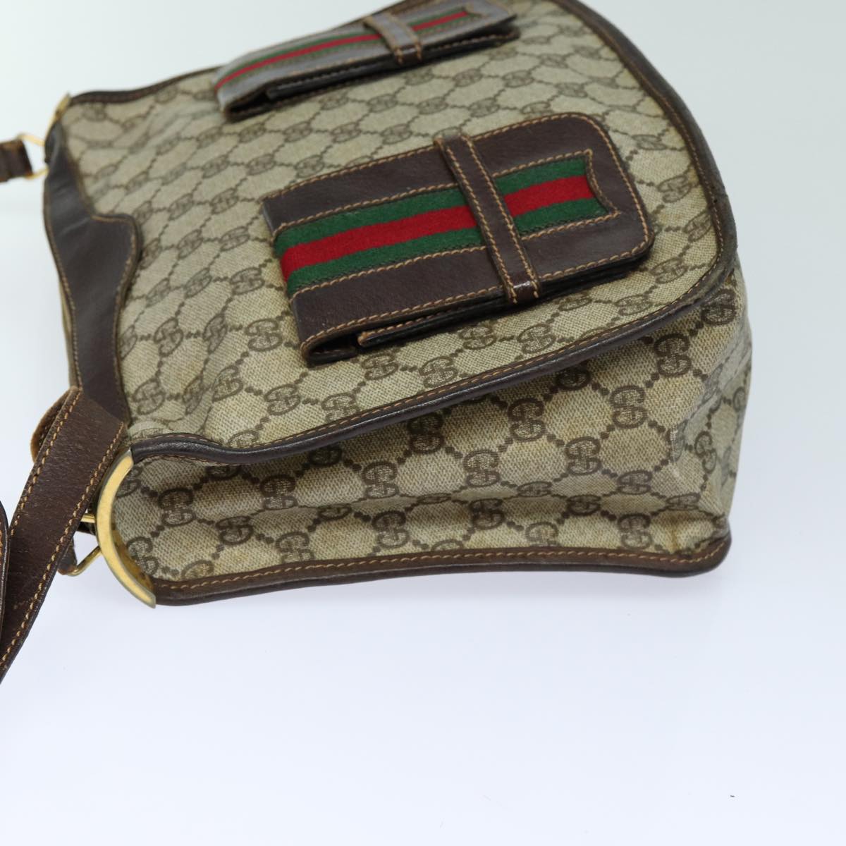 GUCCI GG Supreme Web Sherry Line Shoulder Bag PVC Beige Red 82910