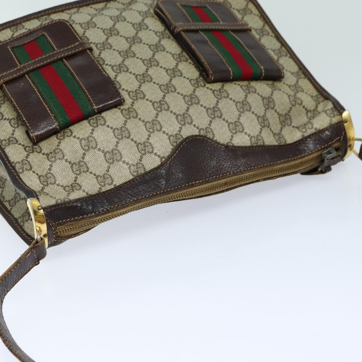 GUCCI GG Supreme Web Sherry Line Shoulder Bag PVC Beige Red 82910