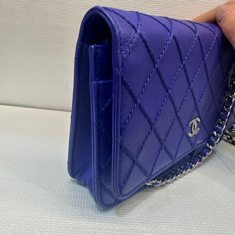 Chanel Calfskin Blue Wallet On Chain Quilted