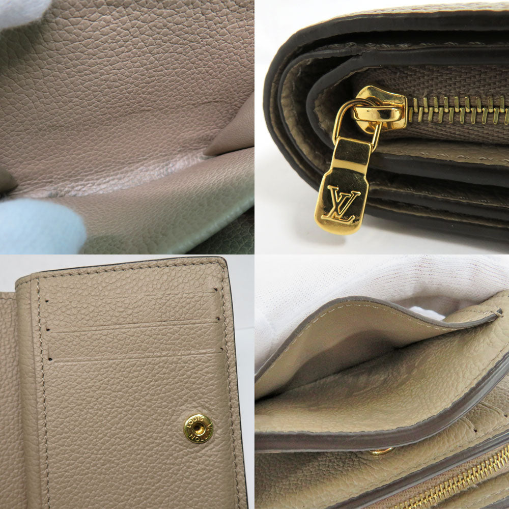 Louis Vuitton Portefolio Clair M80152 Monogram Emplant Turtle Double Fold Wallet Beige Gold  Small Coin Input Leather   Vintage Wood