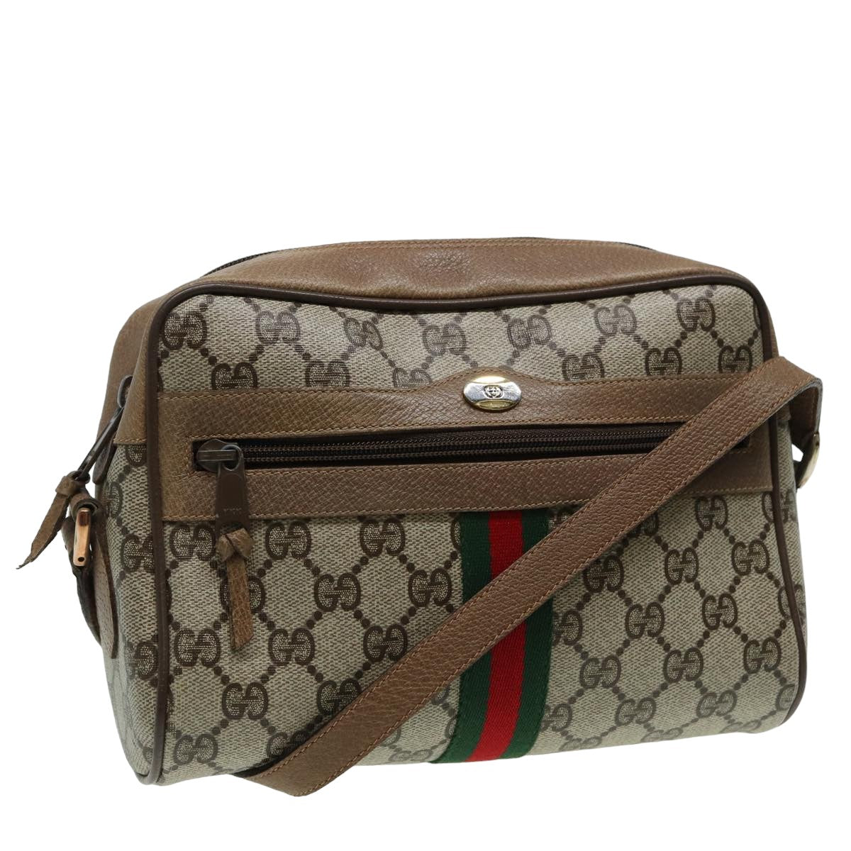 GUCCI GG Canvas Web Sherry Line Shoulder Bag PVC Leather Beige 83134