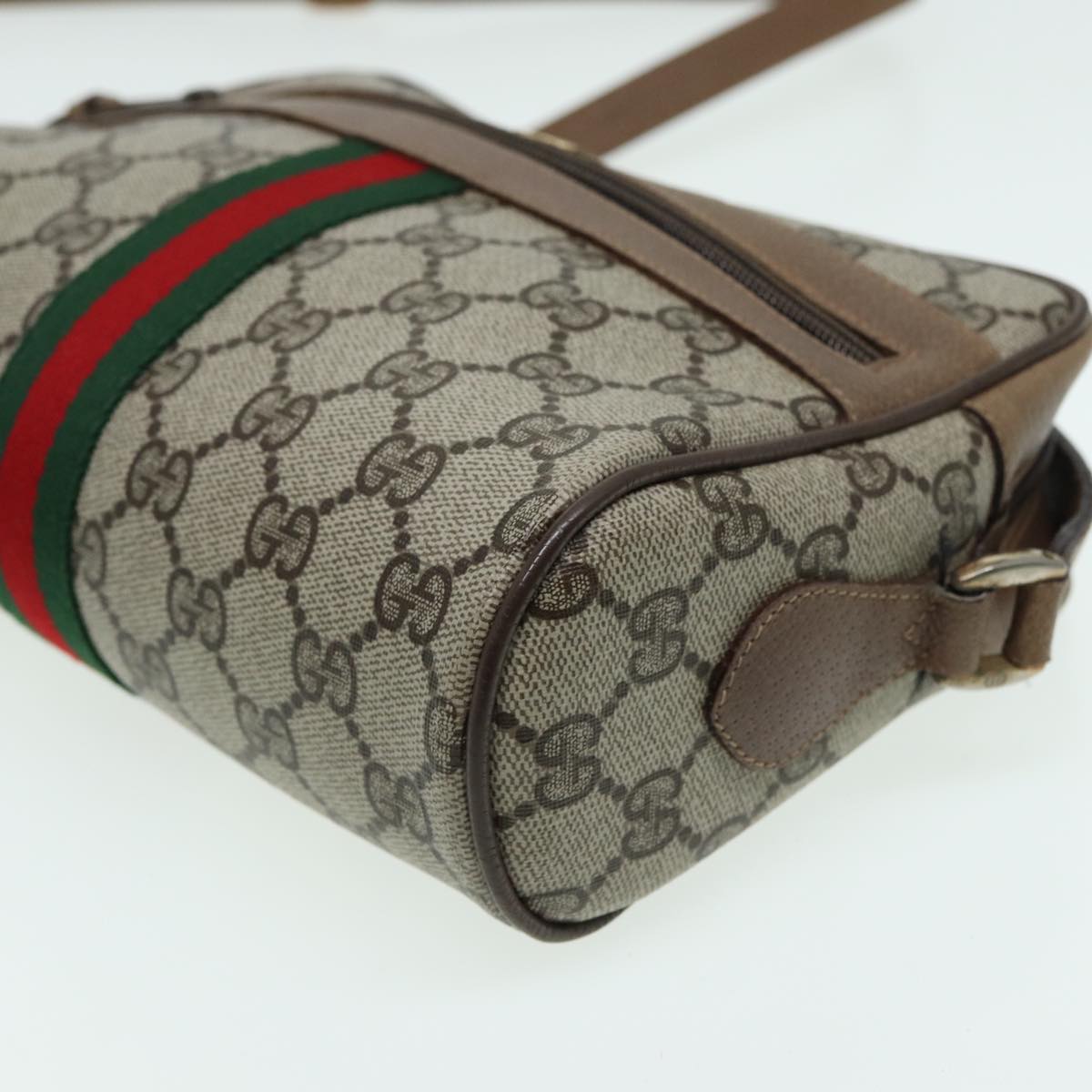 GUCCI GG Canvas Web Sherry Line Shoulder Bag PVC Leather Beige 83134