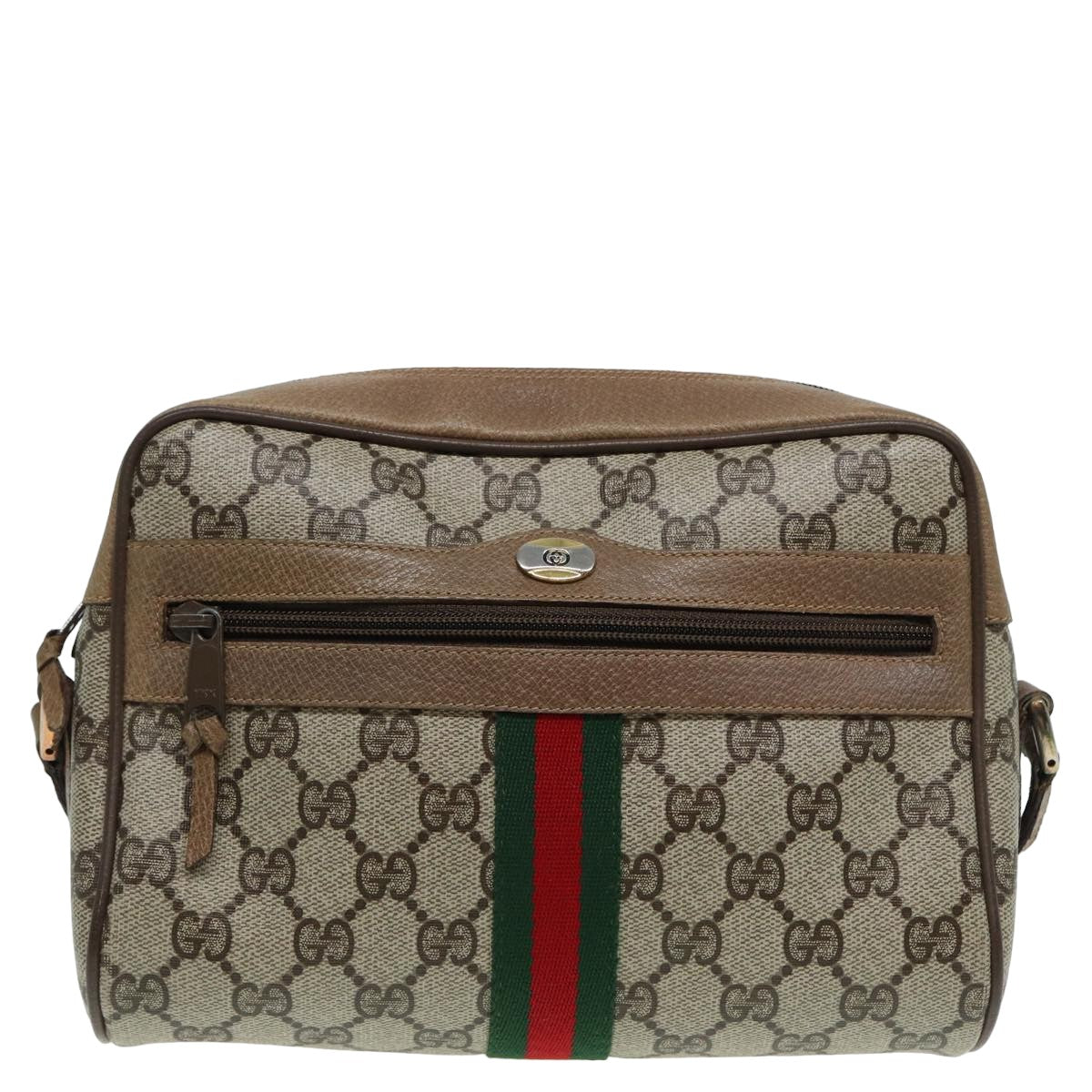 GUCCI GG Canvas Web Sherry Line Shoulder Bag PVC Leather Beige 83134