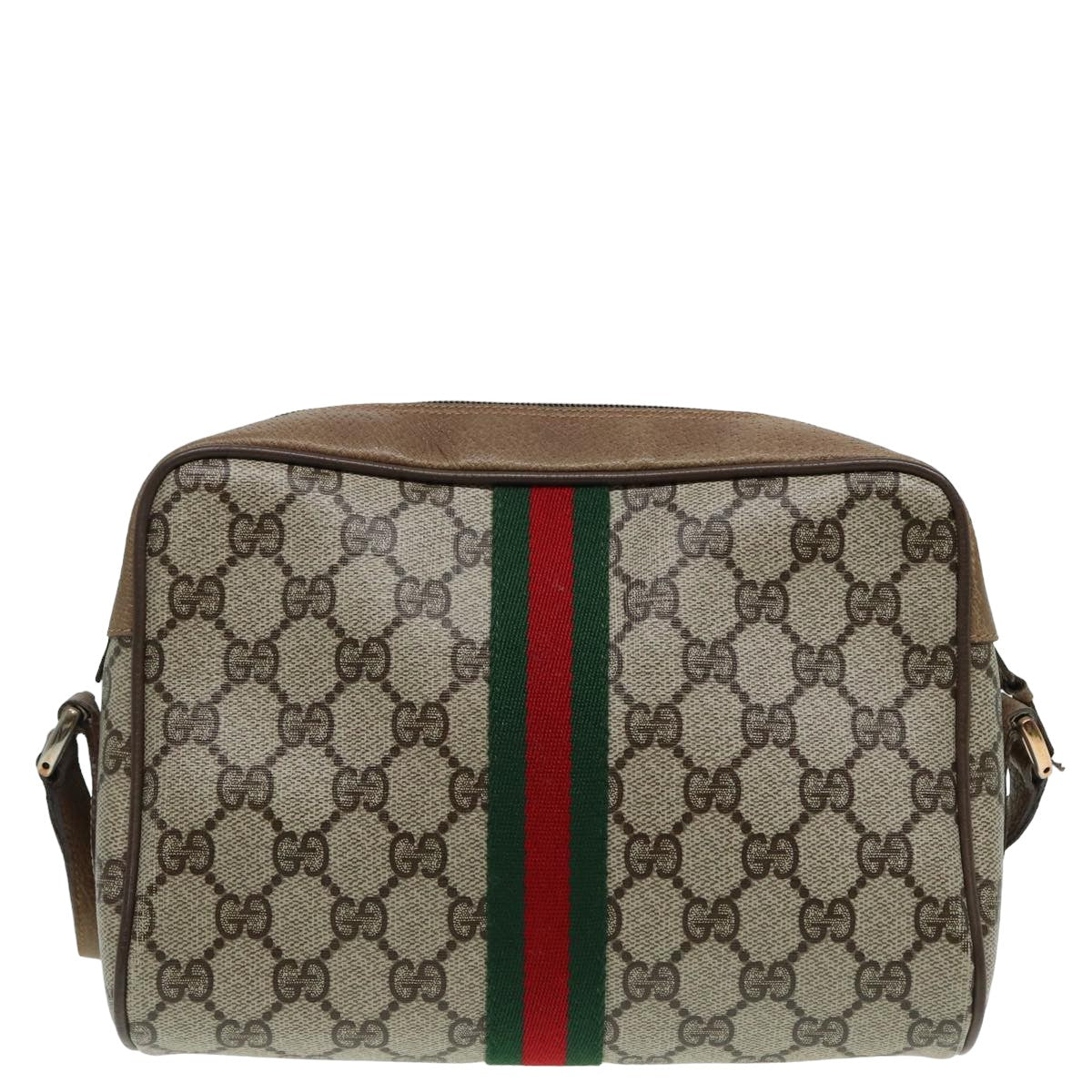GUCCI GG Canvas Web Sherry Line Shoulder Bag PVC Leather Beige 83134