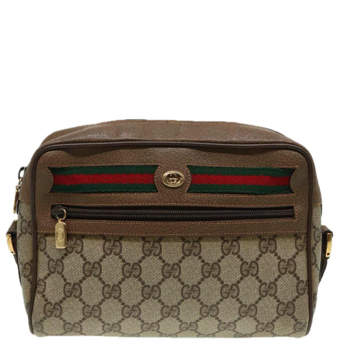 GUCCI GG Canvas Web Sherry Line Shoulder Bag PVC Leather Beige 83135