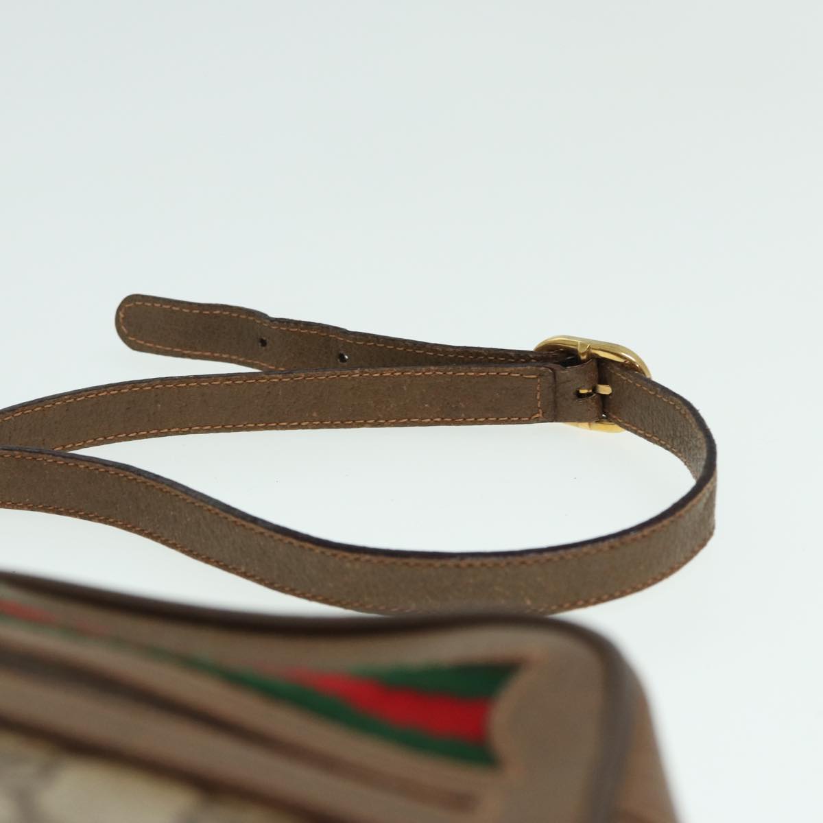 GUCCI GG Canvas Web Sherry Line Shoulder Bag PVC Leather Beige 83135