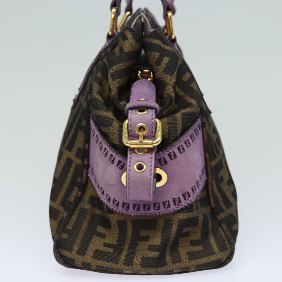 FENDI Zucca Canvas Hand Bag Brown Black Purple 83149