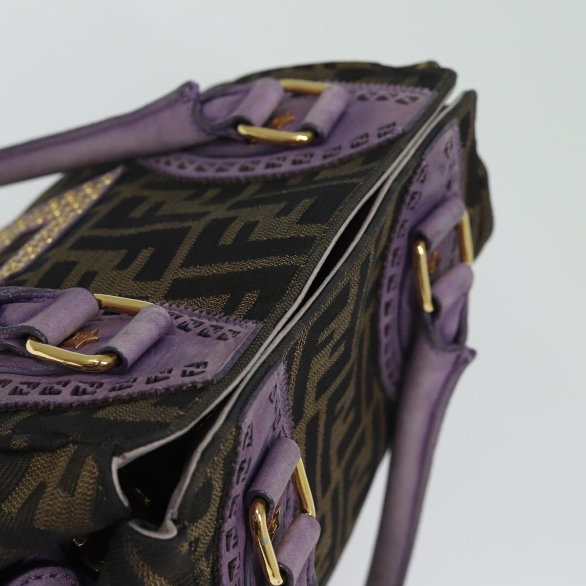 FENDI Zucca Canvas Hand Bag Brown Black Purple 83149