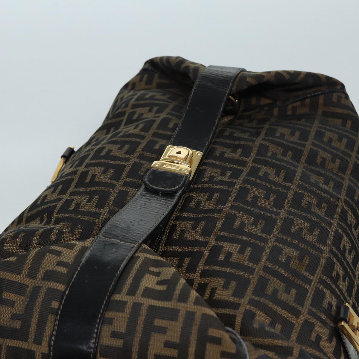 FENDI Zucca Canvas Boston Bag Brown Black 83151