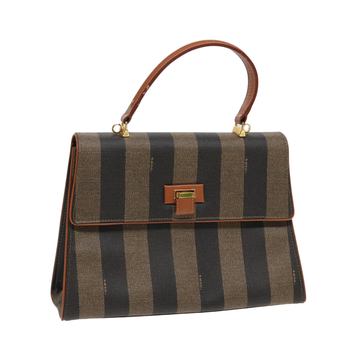FENDI Pecan Canvas Hand Bag Black Brown 83199
