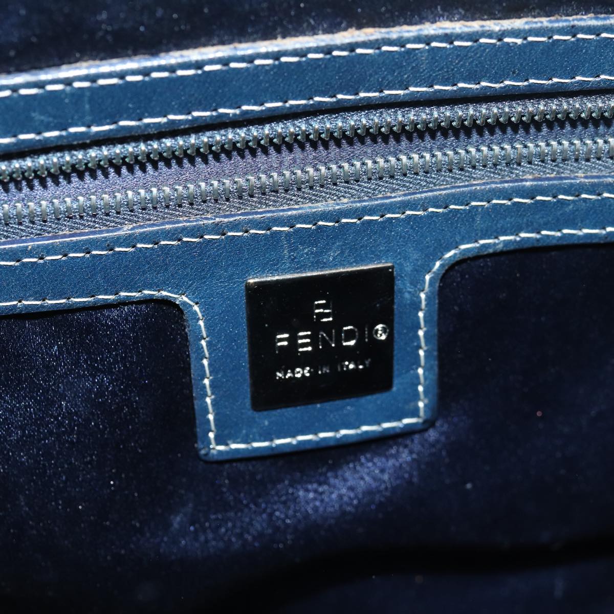 FENDI Zucchino Canvas Mamma Baguette Shoulder Bag Navy 83213