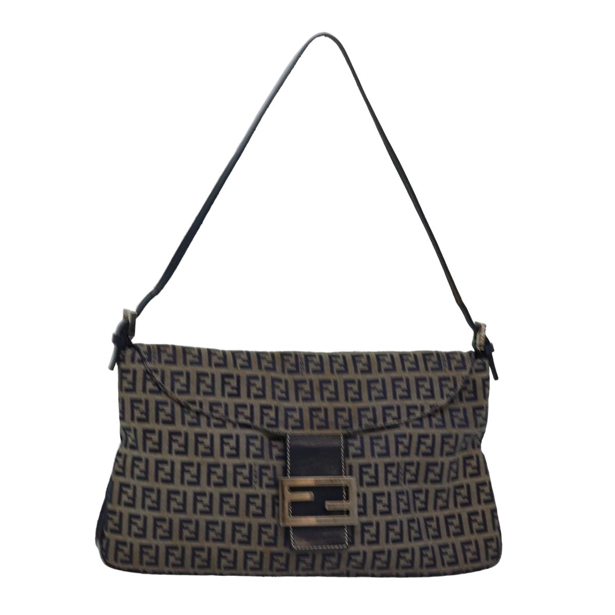 FENDI Zucchino Canvas Mamma Baguette Shoulder Bag Navy 83213