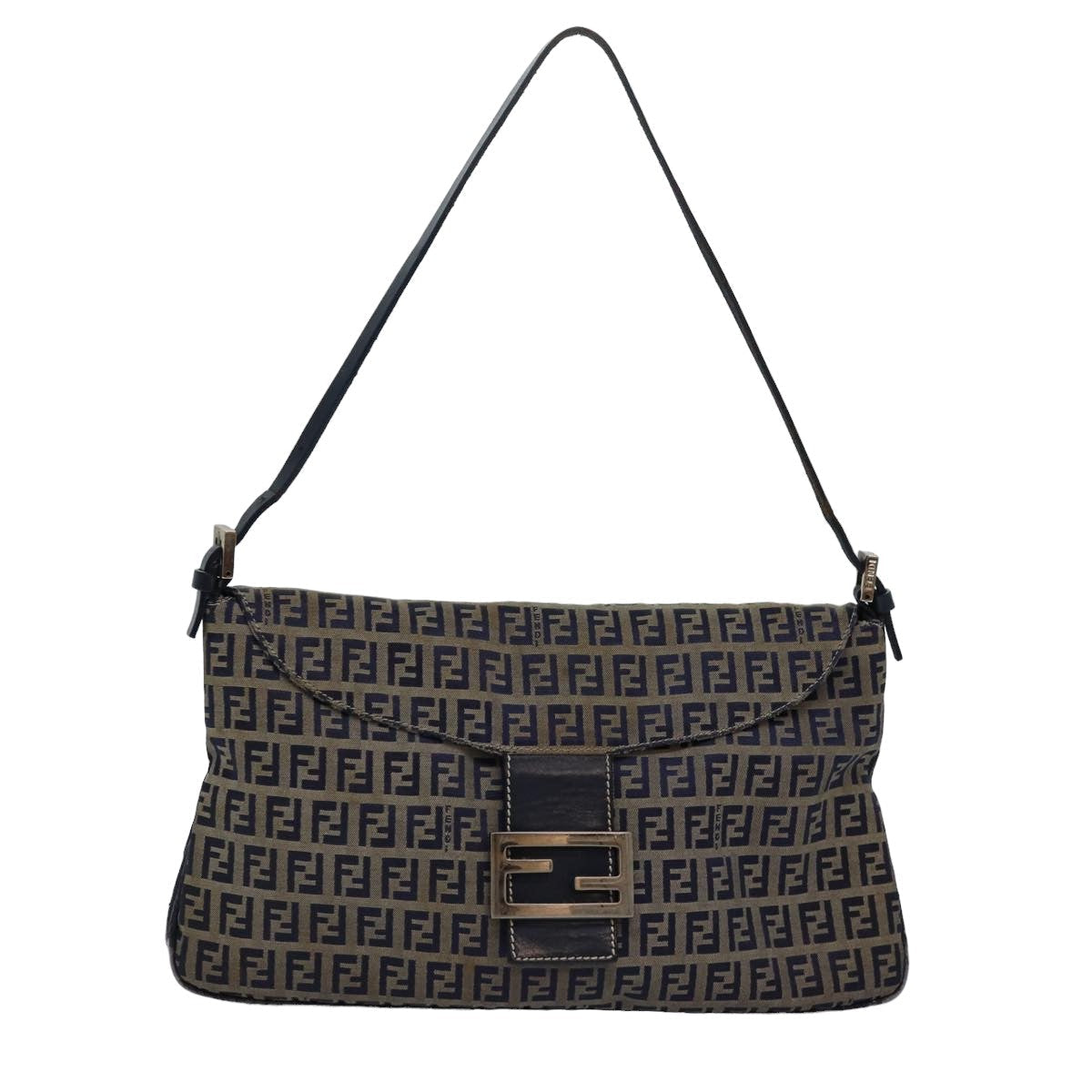FENDI Zucchino Canvas Mamma Baguette Shoulder Bag Navy 83213