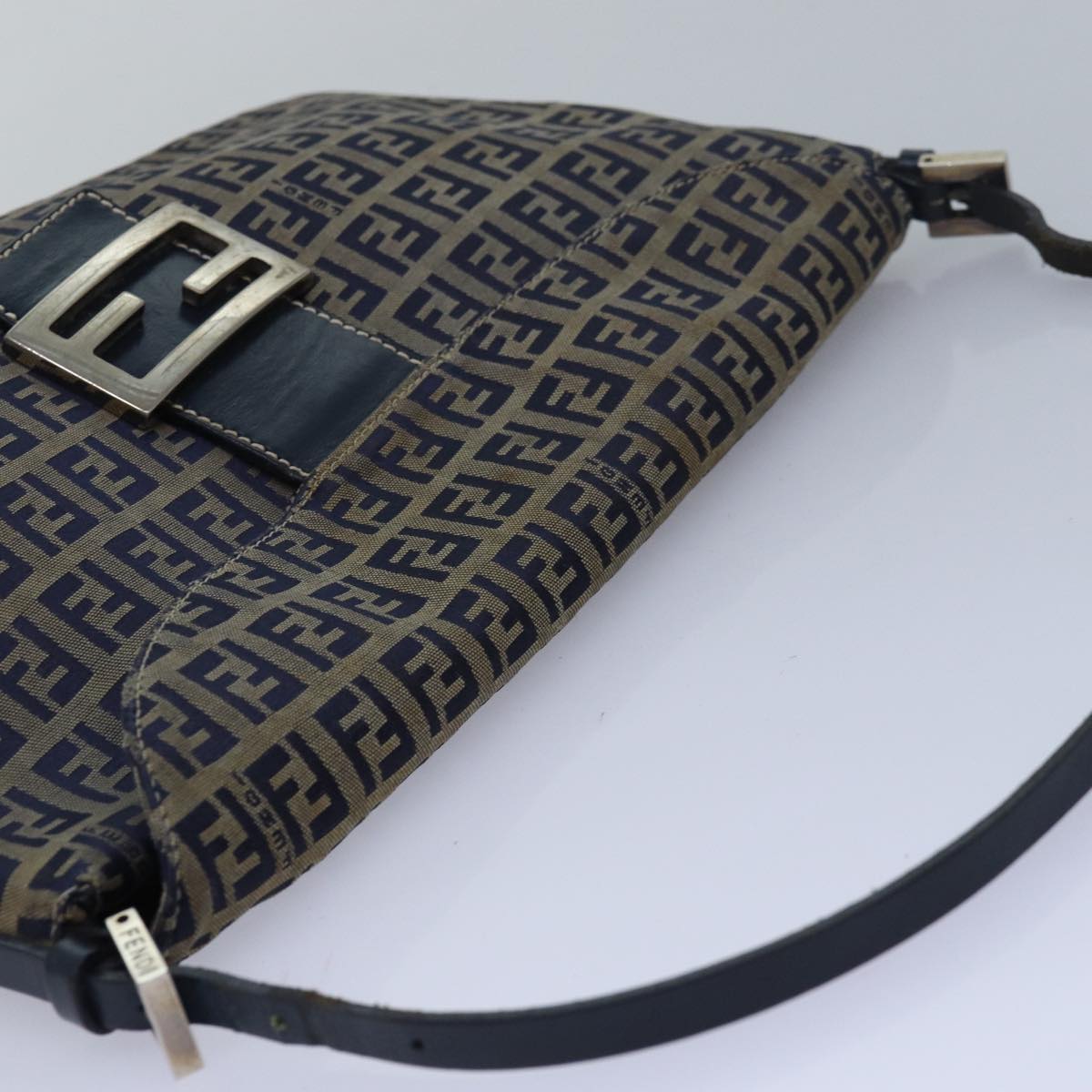 FENDI Zucchino Canvas Mamma Baguette Shoulder Bag Navy 83213