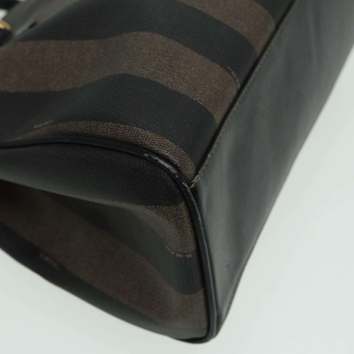 FENDI Pecan Canvas Hand Bag PVC Leather Brown 83247