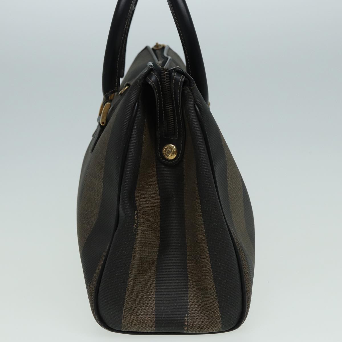 FENDI Pecan Canvas Hand Bag PVC Leather Brown 83247
