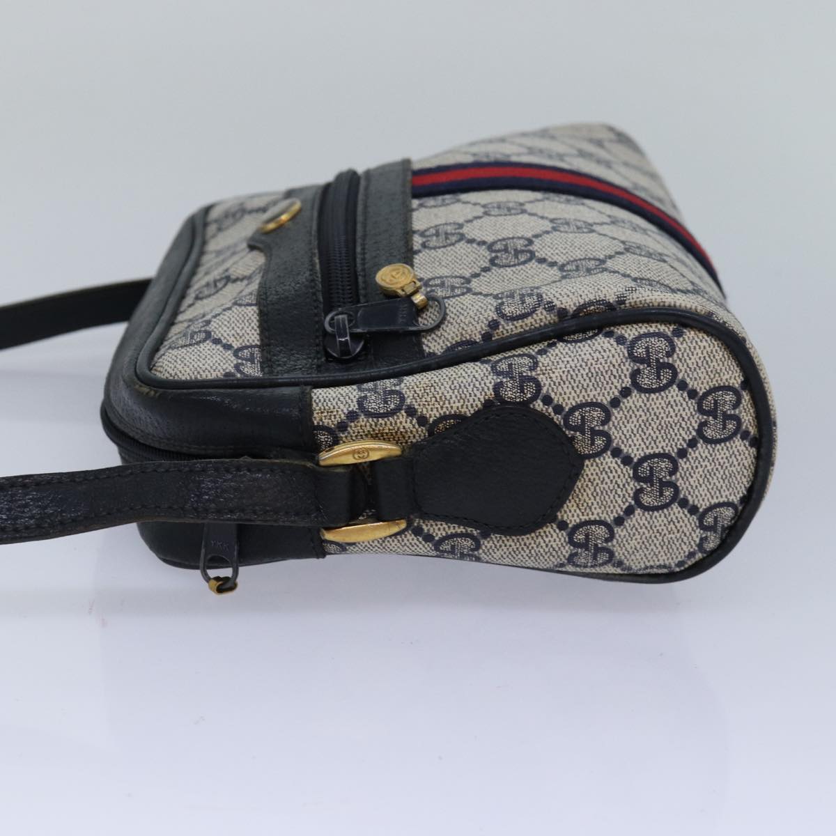 GUCCI GG Canvas Sherry Line Shoulder Bag PVC Leather Navy Red 83291