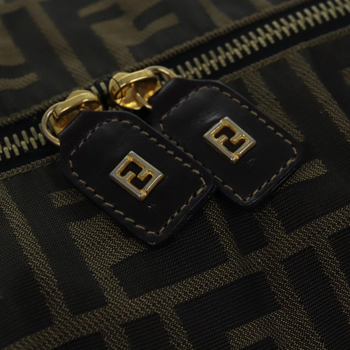 FENDI Zucca Canvas Boston Bag Brown Black 83296