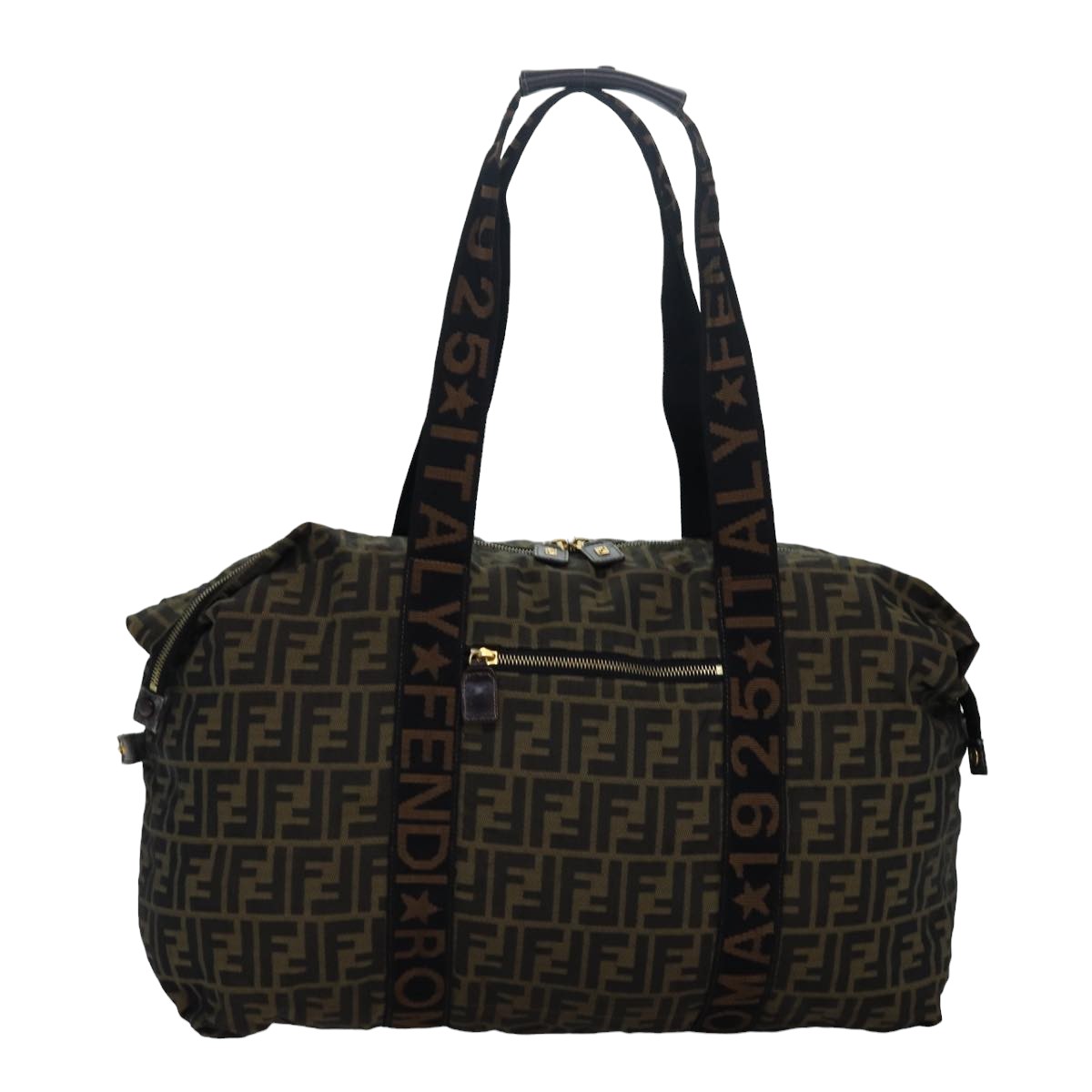 FENDI Zucca Canvas Boston Bag Brown Black 83296