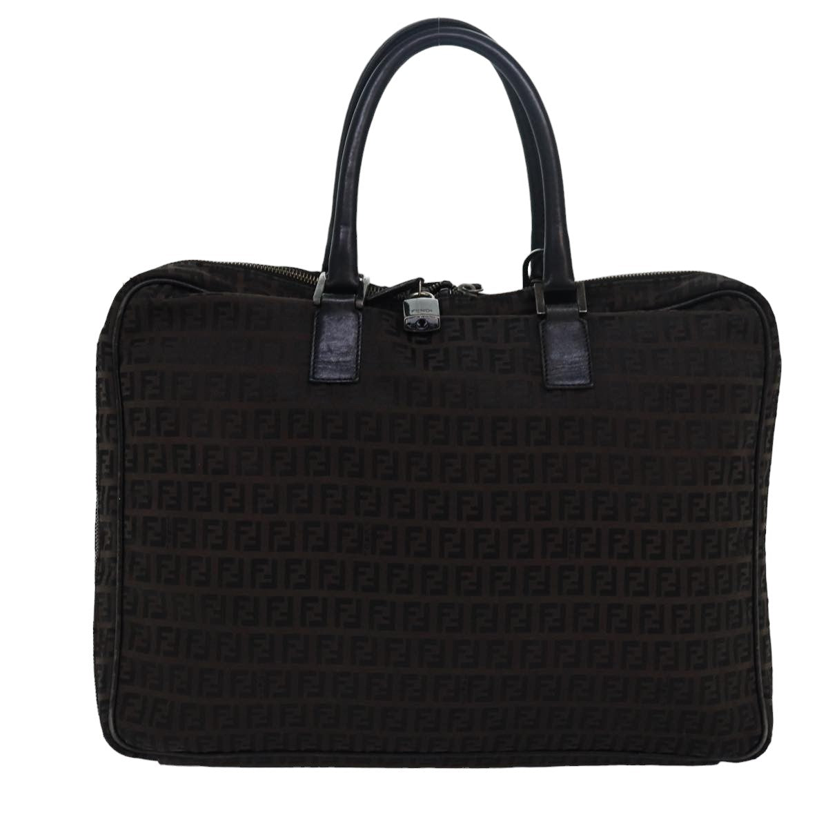 FENDI Zucchino Canvas Hand Bag Brown Black 83318