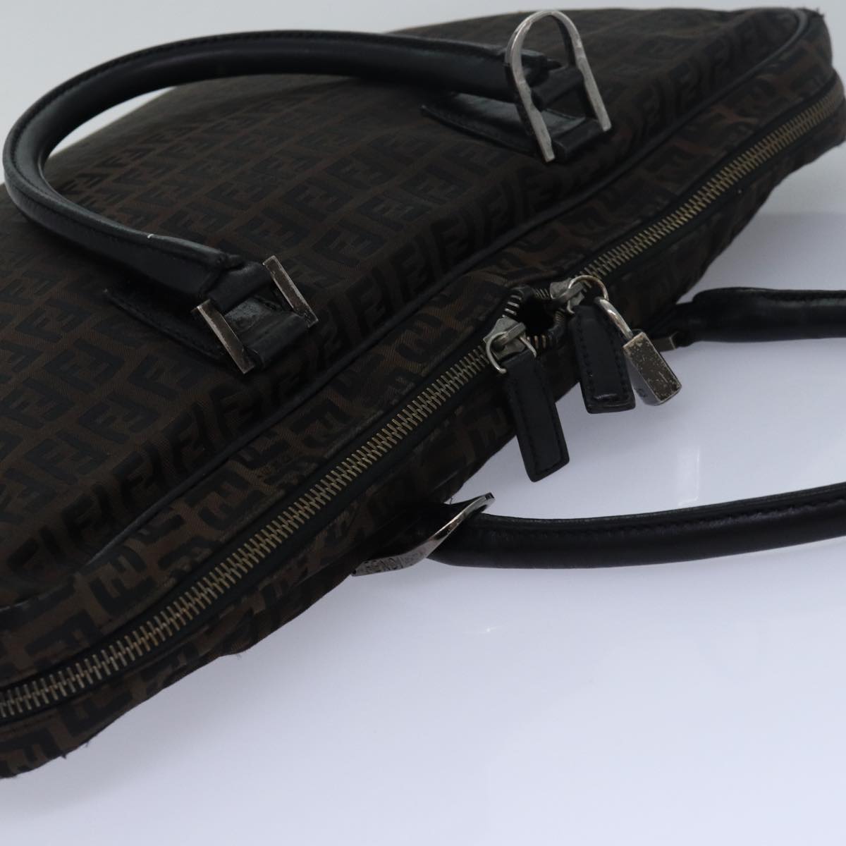 FENDI Zucchino Canvas Hand Bag Brown Black 83318