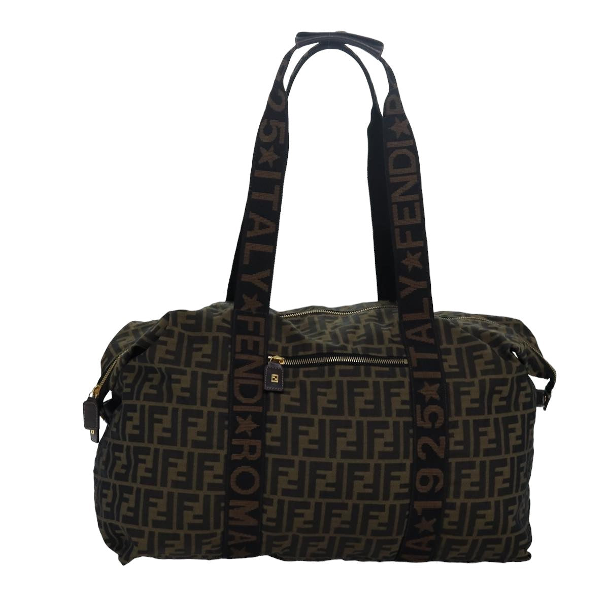 FENDI Zucca Canvas Boston Bag Brown Black 83329