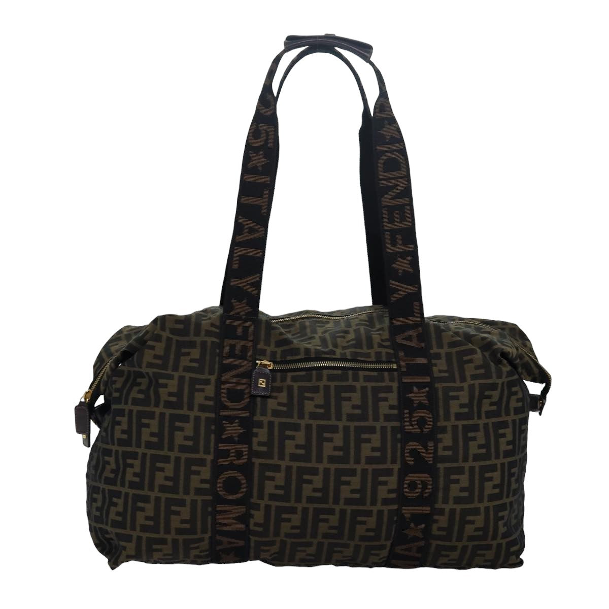 FENDI Zucca Canvas Boston Bag Brown Black 83329