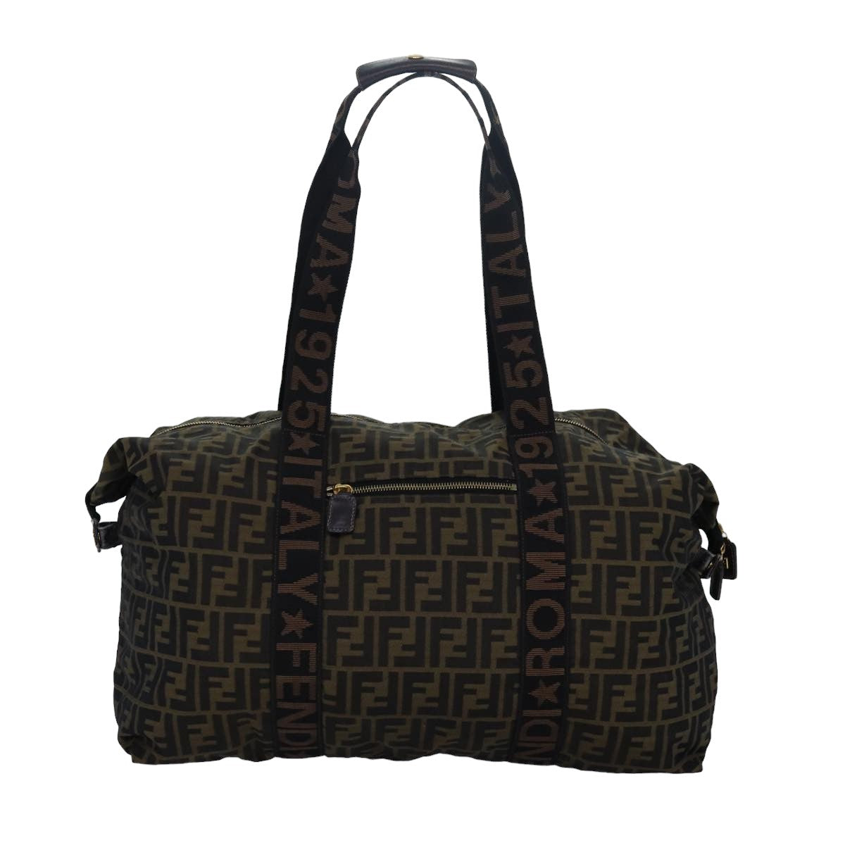 FENDI Zucca Canvas Boston Bag Brown Black 83329