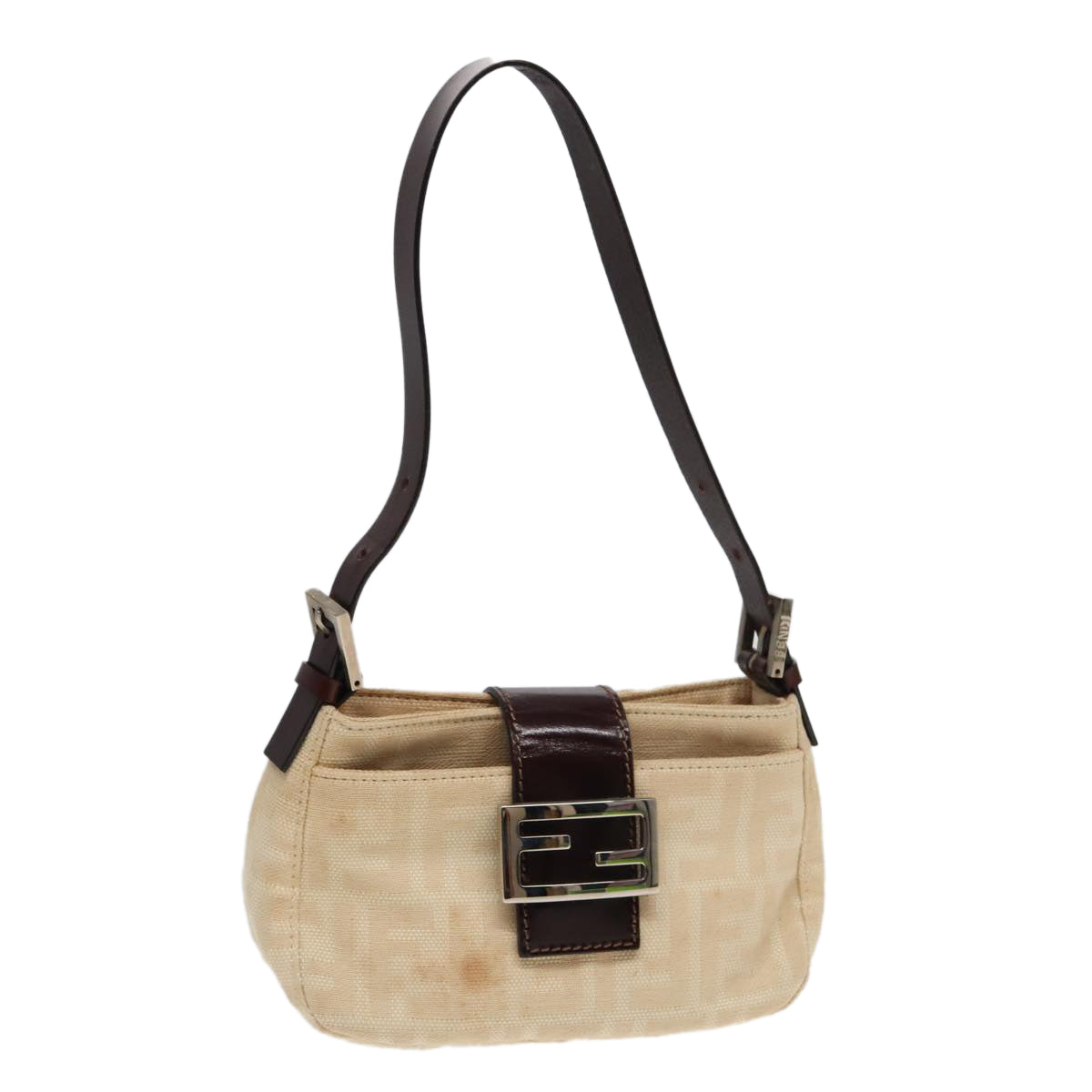 FENDI Zucca Canvas Mamma Baguette Shoulder Bag Beige 83401