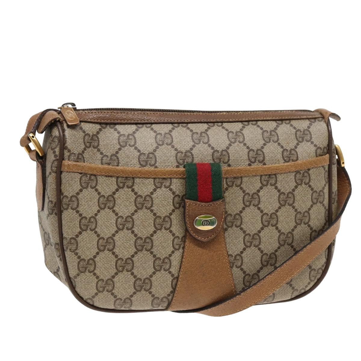 GUCCI GG Supreme Web Sherry Line Shoulder Bag PVC Beige Red 89 01 032 83419
