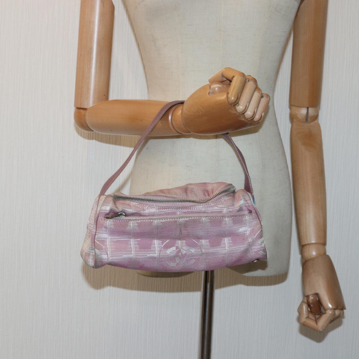 CHANEL New Travel Line Hand Bag Nylon Pink CC 83428