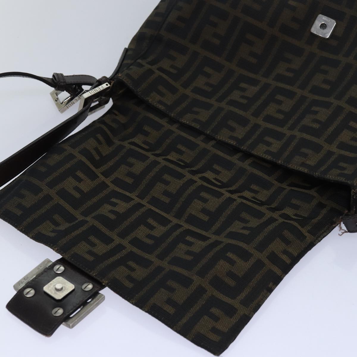 FENDI Zucca Canvas Mamma Baguette Shoulder Bag Brown Black 83447