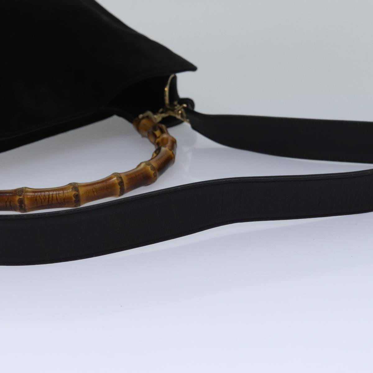 GUCCI Bamboo Hand Bag Suede 2way Black 83450