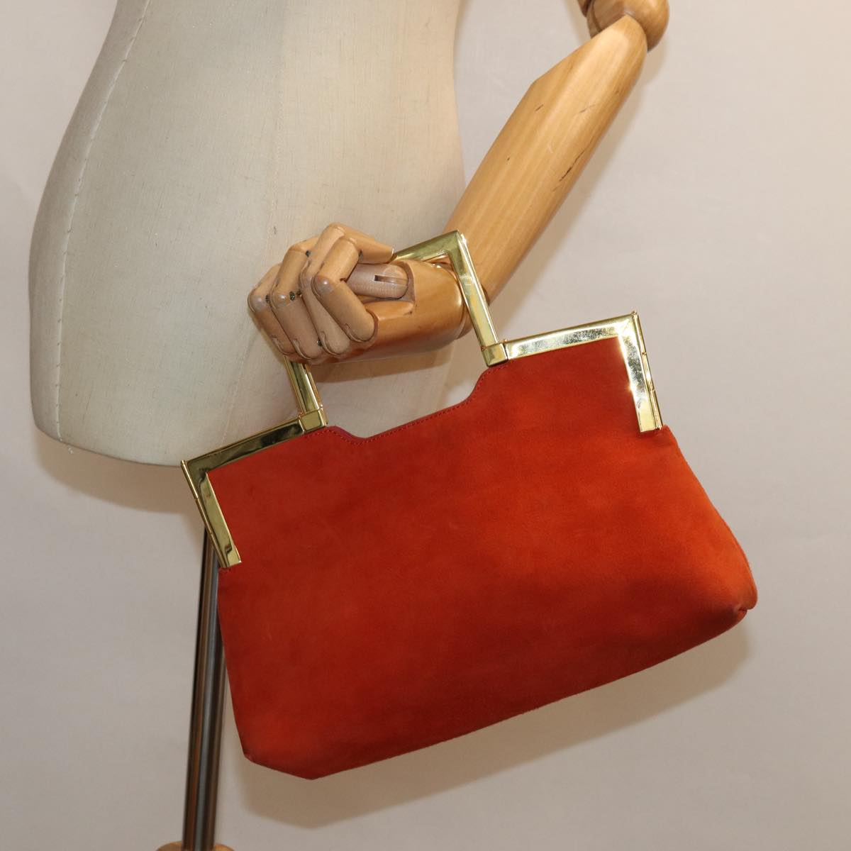 FENDI Hand Bag Suede Orange 83492