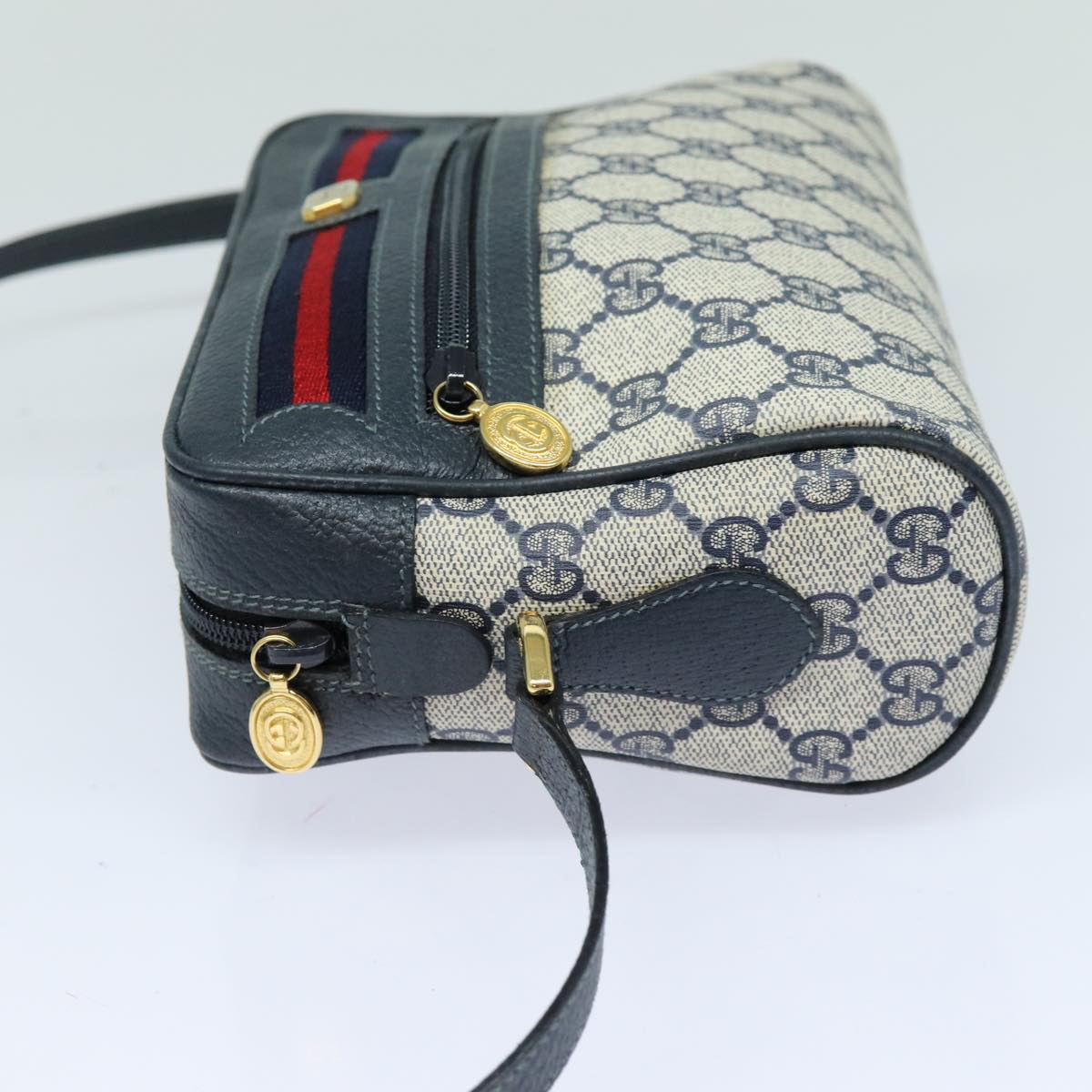 GUCCI GG Supreme Sherry Line Shoulder Bag PVC Navy Red 83572