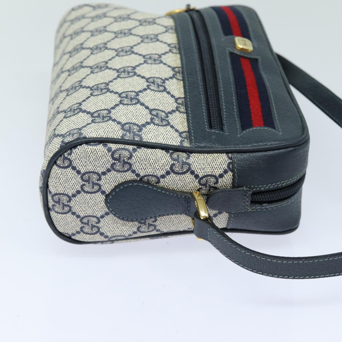 GUCCI GG Supreme Sherry Line Shoulder Bag PVC Navy Red 83572