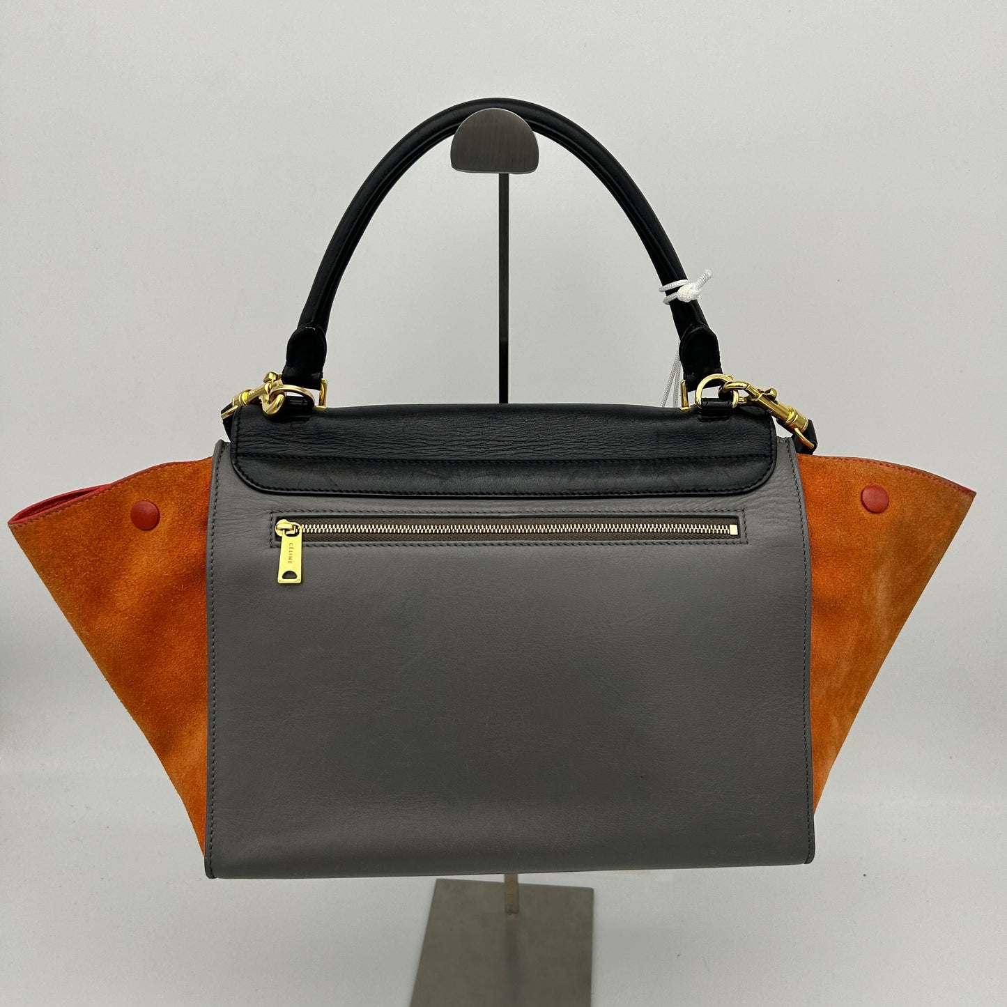 Celine Trapeze Black Orange Suede Leather Handbag Medium