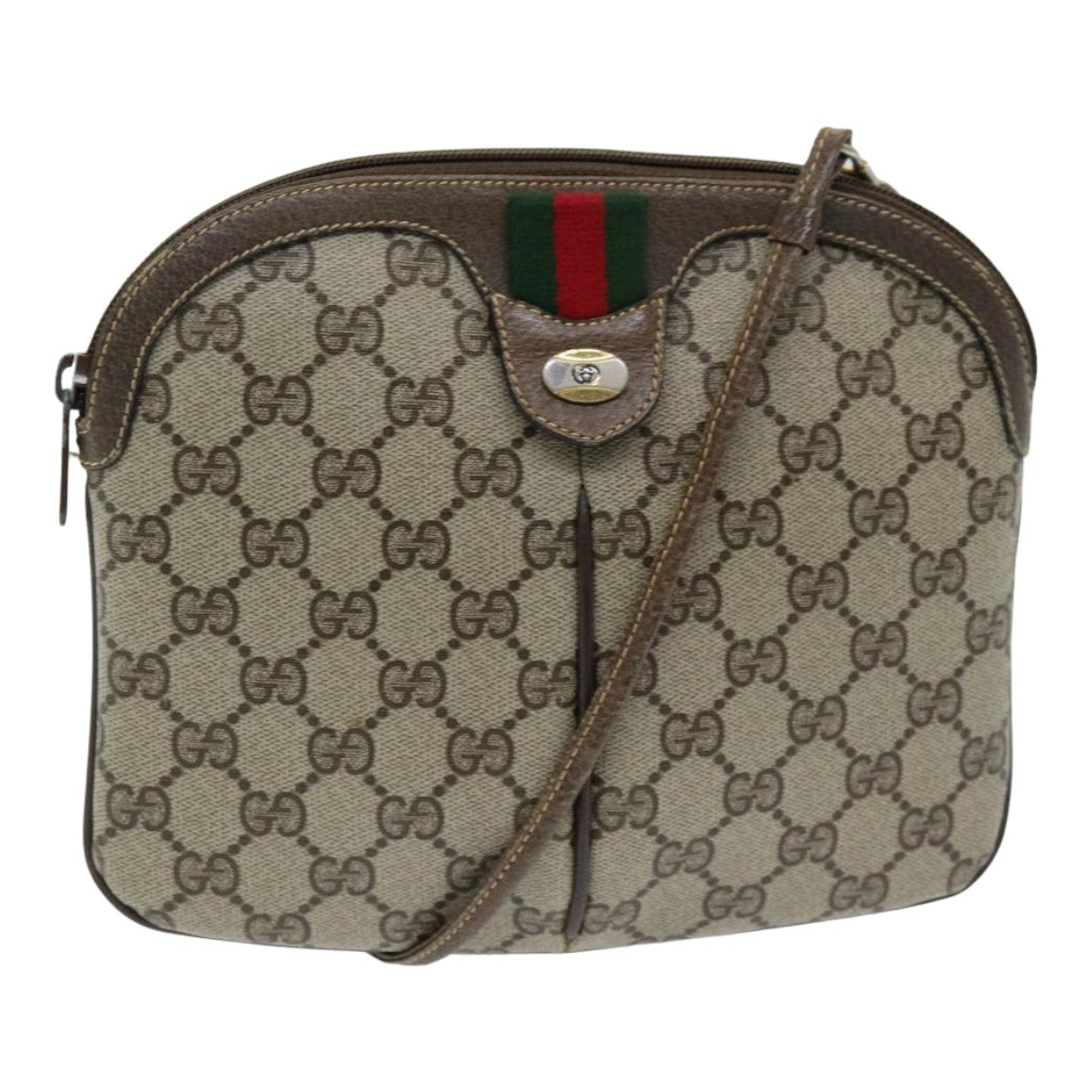 GUCCI GG Supreme Web Sherry Line Shoulder Bag PVC Beige 904 02 047 83663