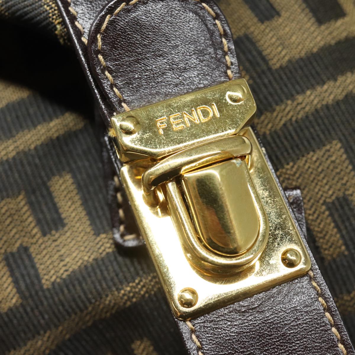 FENDI Zucca Canvas Hand Bag Brown Black 83670