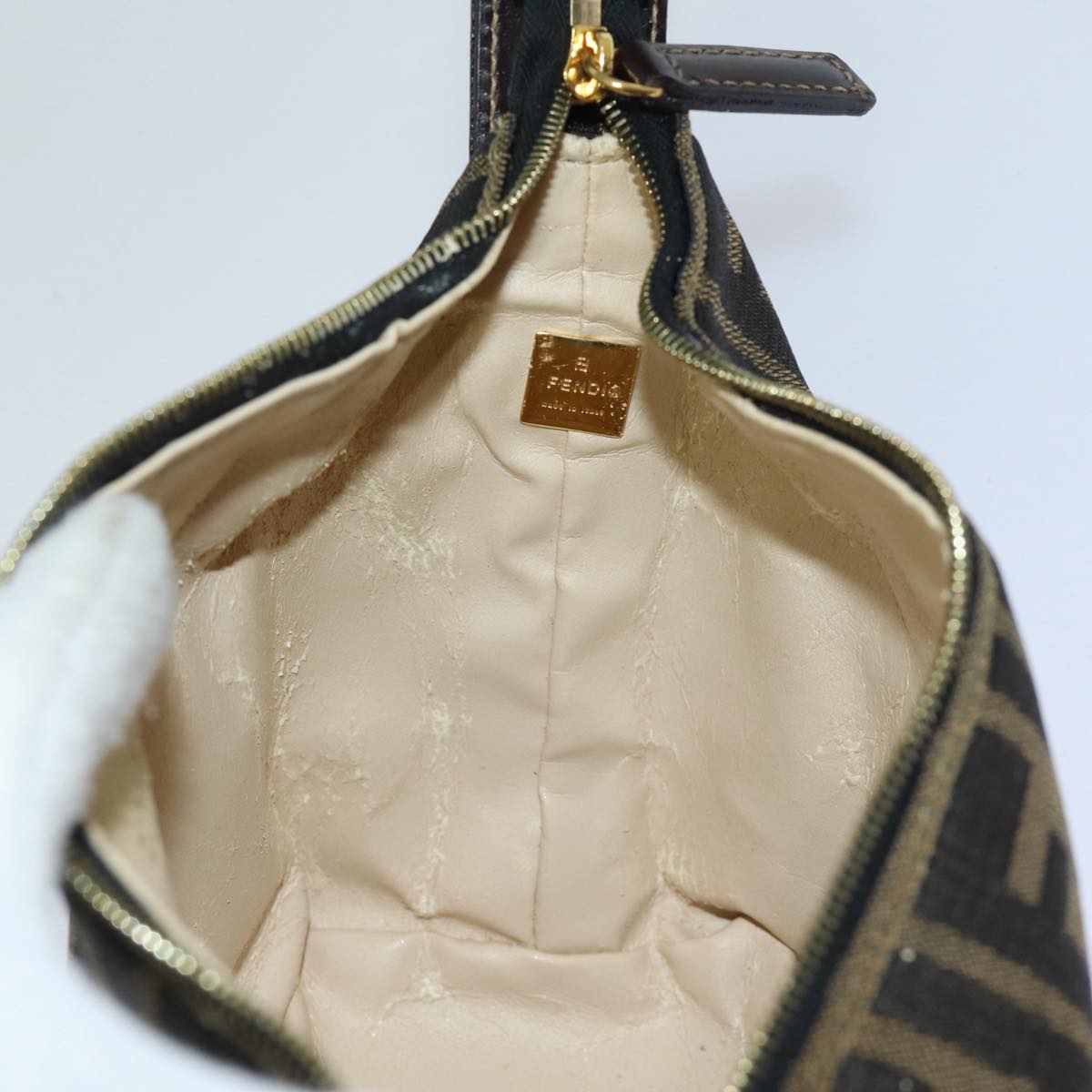 FENDI Zucca Canvas Hand Bag Brown Black 83670