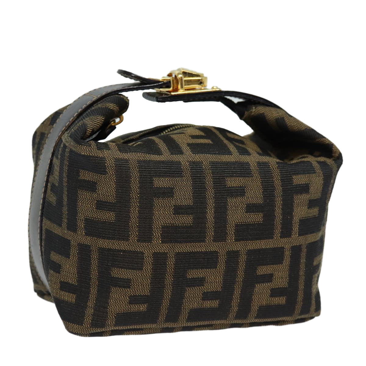 FENDI Zucca Canvas Hand Bag Brown Black 83670