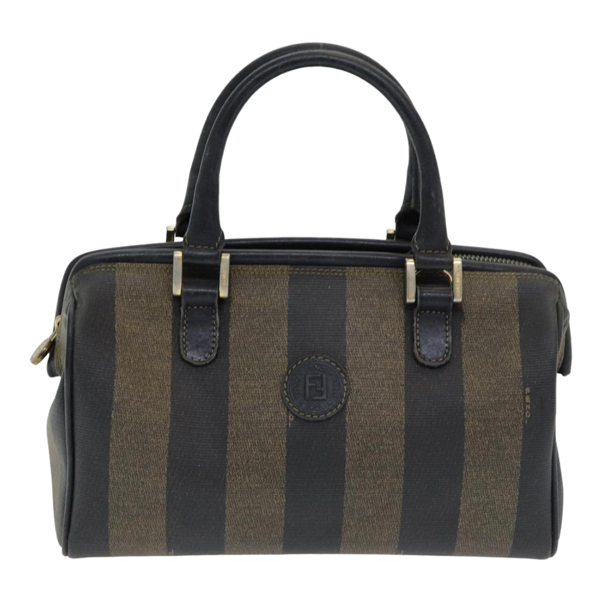 FENDI Pecan Canvas Hand Bag 2way Brown Black 83671