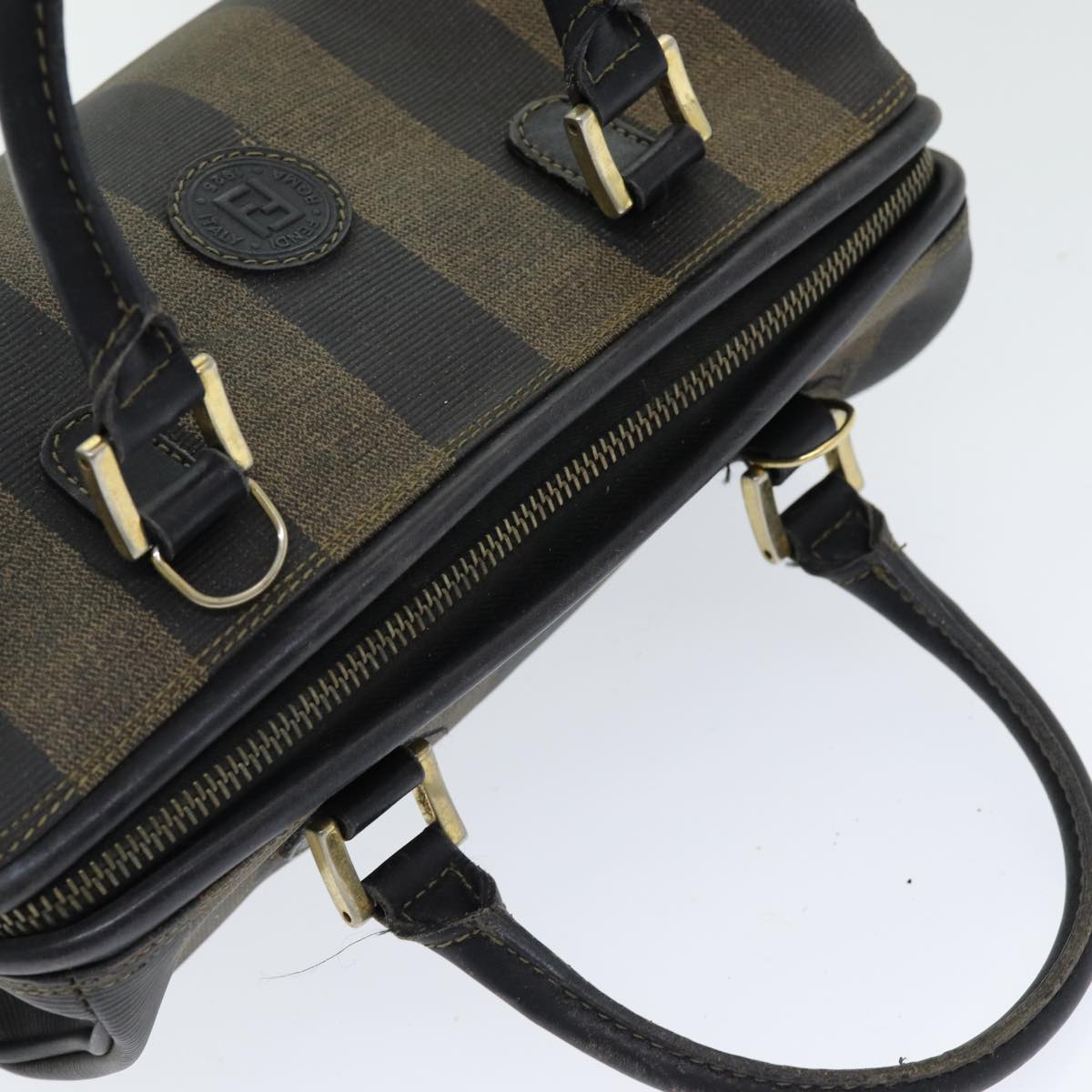FENDI Pecan Canvas Hand Bag 2way Brown Black 83671