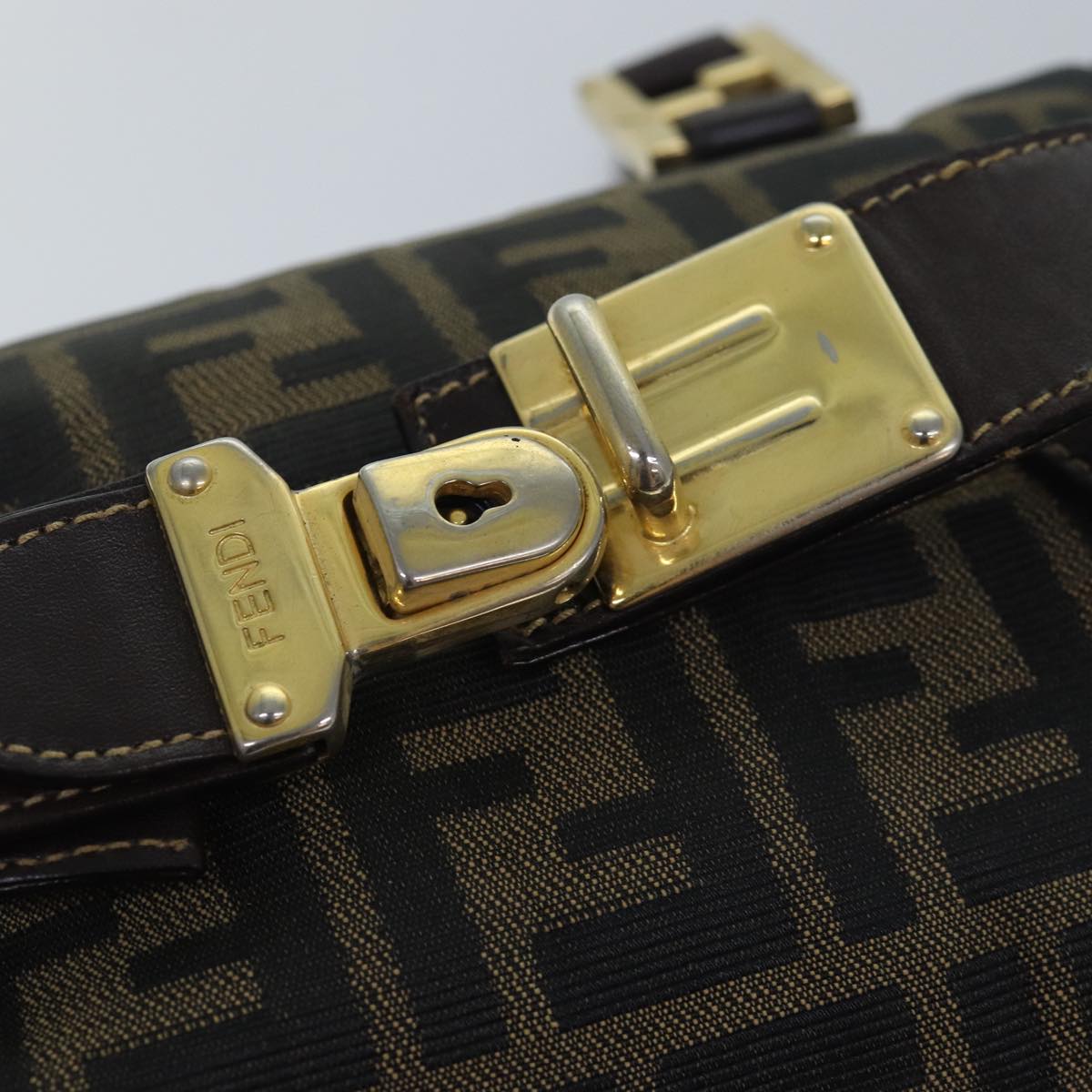 FENDI Zucca Canvas Hand Bag Brown Black 83684