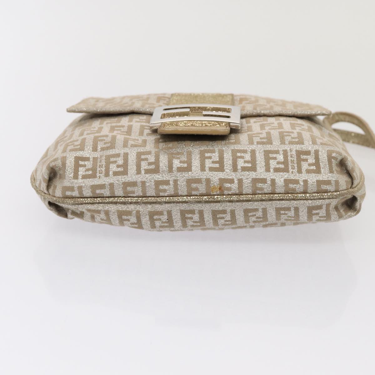 FENDI Zucchino Canvas Shoulder Bag Silver 83685